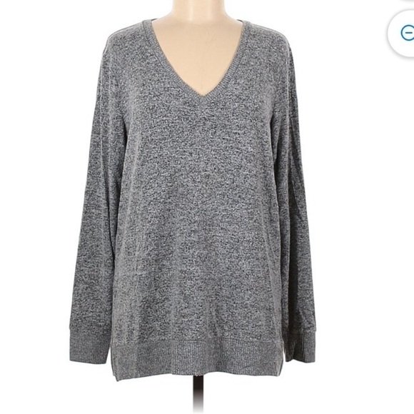 Lucky Brand Marled Heather Gray Deep V-Neck Pullover Sweater Sz XXL - Picture 1 of 11